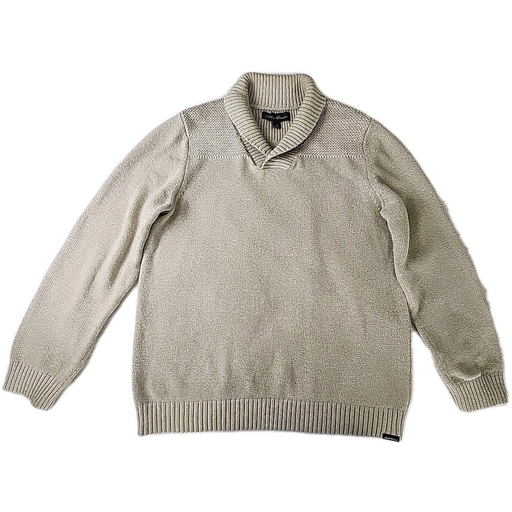 Eddie Bauer Men's TL Shawl Neck Cotton Pullover Long Sleeve Sweater Sand Preppy